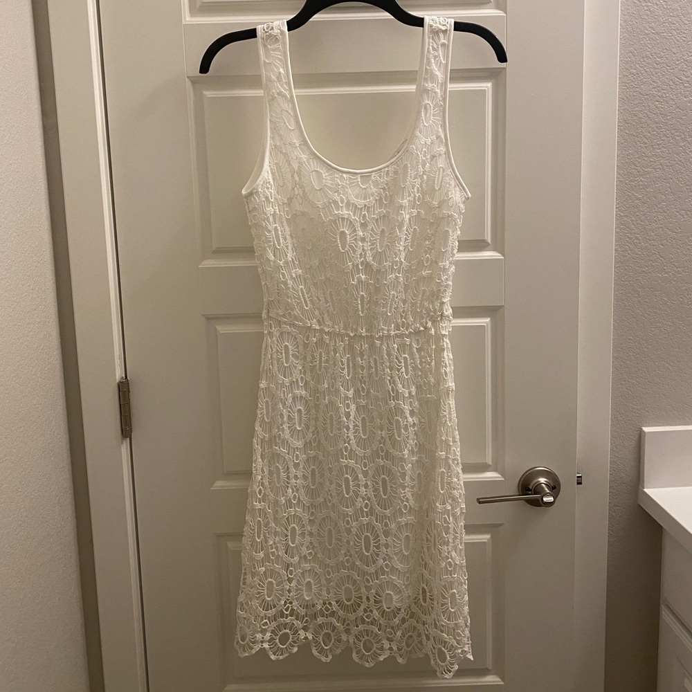 LC Lauren Conrad | Keyhole Back, Fully Lined with Boho Overlay White Dress